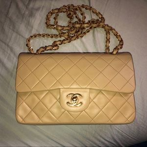 Chanel small lambskin beige gold hardware